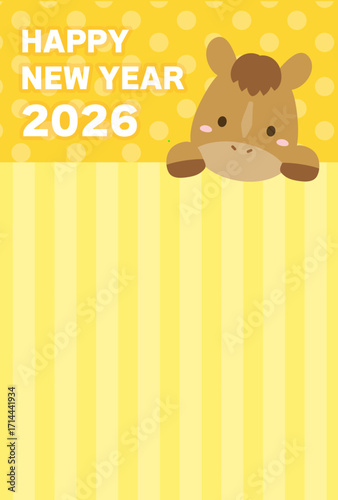 2026年午年のかわいい馬イラスト年賀状