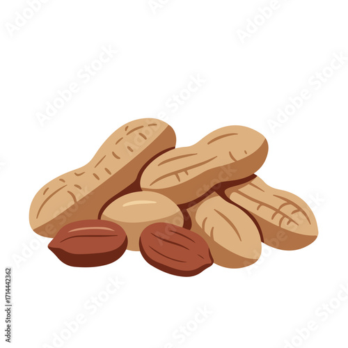 Cartoon depiction of a small pile of unshelled and shelled peanuts on a white backdrop