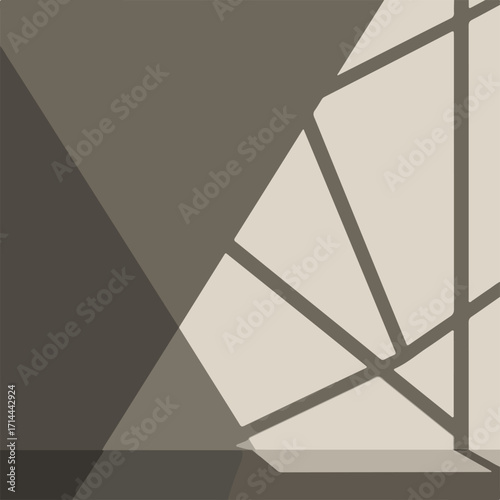 Abstract illustration featuring angled shapes, geometric lines, and muted neutral colors