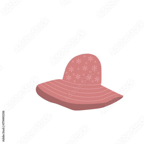 Fedora hat illustration. Beautiful hat illustration. Beach hat illustration. Women's hat illustration. Minimalist hat illustration. Flat design of women's hat