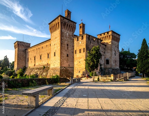 Ancient castle bathed in morning light
