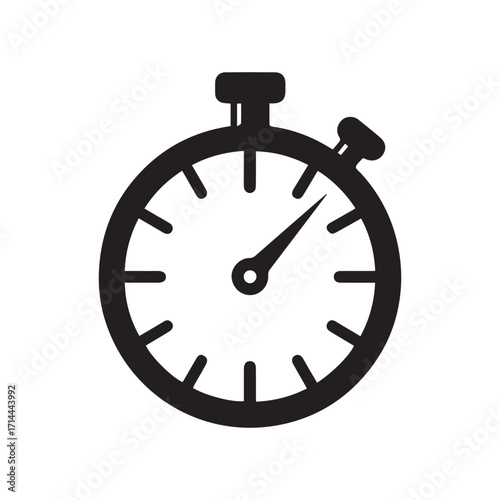 Stopwatch Black Silhouette Icon Isolated on White Background