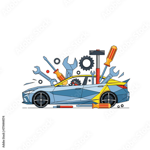 Cartoon Mechanic with Wrench Best Service and Reliable Auto Repair, Plumbing and Maintenance Solutions for Your Home or Vehicle Needs, Guaranteed Satisfaction