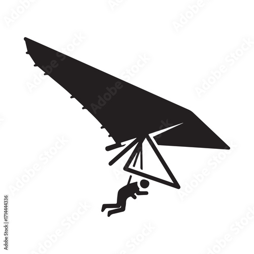 Black Silhouette Icon of a Person Hang Gliding on a White Background