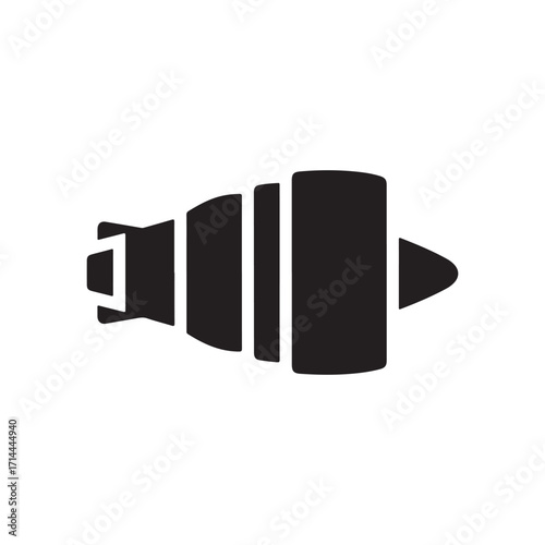 Minimalist silhouette icon of a futuristic projectile on a white background