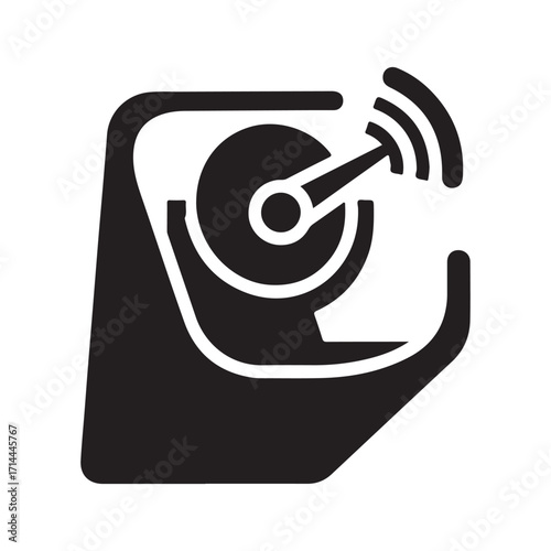 Minimalist Flat Icon of a Hard Drive with Signal Symbol