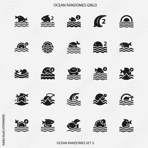 Ocean Randoms Grid Aquatic Creatures and Water Icons Collection, Sea Life Design