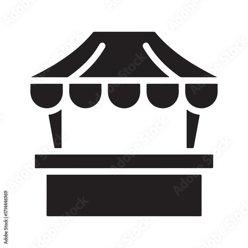 Simple Market Stall Icon in Flat Black Silhouette Style