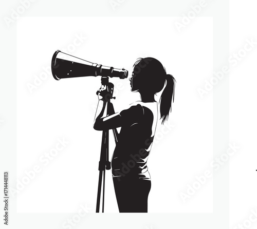 silhouette of a woman with a telescope