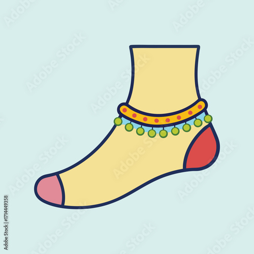 Illustration of an Ankle Adorned with a Beaded Anklet on a Light Blue Background