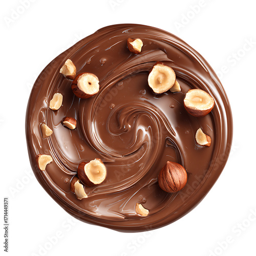 Swirl of chocolate hazelnut spread with hazelnuts isolated on transparent background