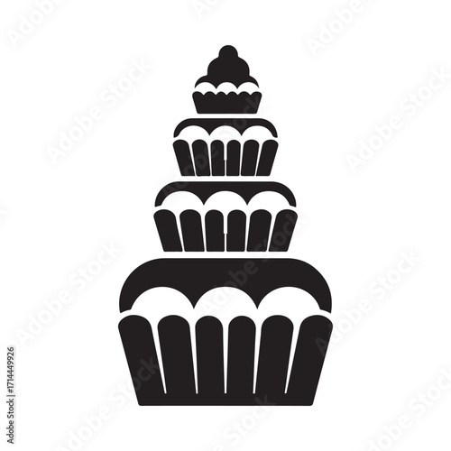 Black and White Cupcake Tower Silhouette Graphic