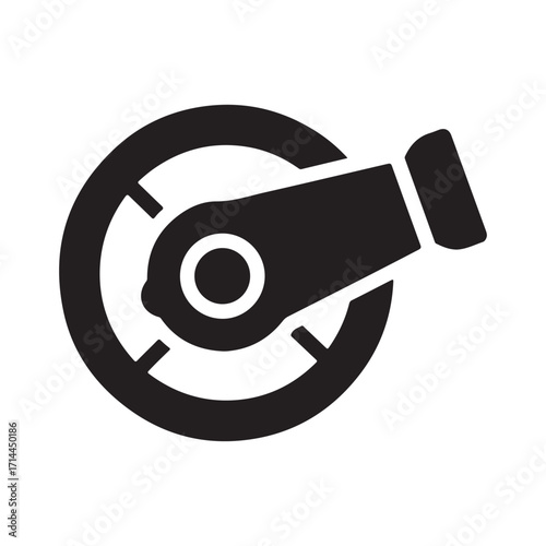 Simple Cannon Icon with Wheel, Flat Black Glyph Design