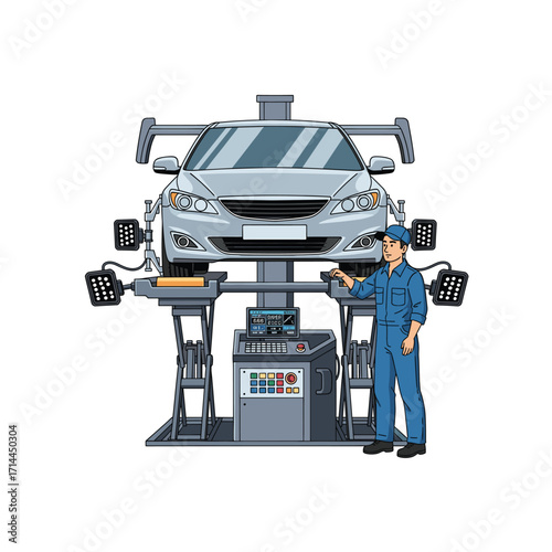 Mobile Car Mechanic Providing Service Illustration of a mechanic in uniform inspecting a car engine outdoors convenient and efficient automotive maintenance solutions