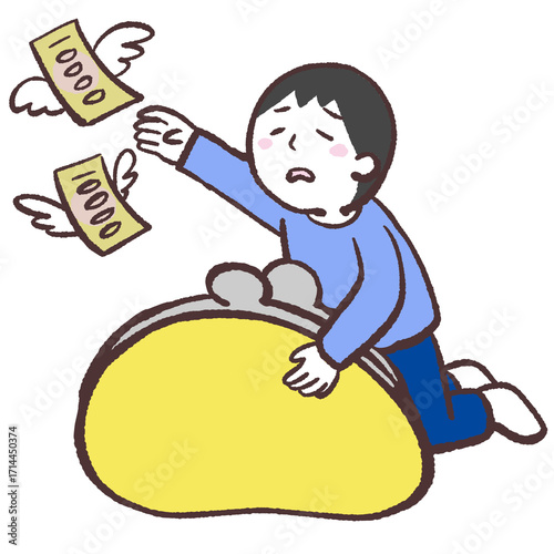 お金に逃げられる男性のイラスト