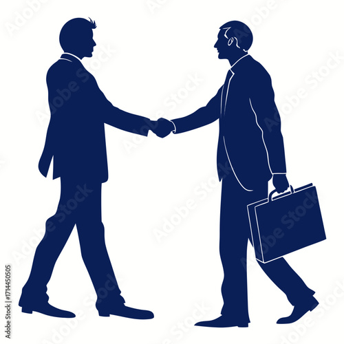 Two businessmen in silhouette shaking hands and closing a deal one man carries a briefcase symbolizing partnership and success in the corporate world