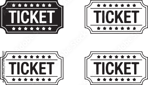 Admit One Ticket Graphic with Star Border for Event Entry and Admission Pass Design Element Vector