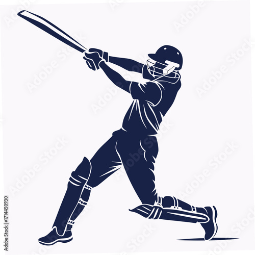 Dynamic silhouette of a cricket batsman in action mid swing showcasing athletic prowess and the intensity of the game with a powerful stroke