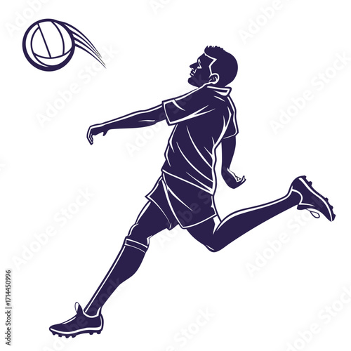Dynamic silhouette of a male soccer player in mid action kicking a ball with intense focus and athletic prowess showcasing a powerful strike and athletic movement in a stylish graphic illustration