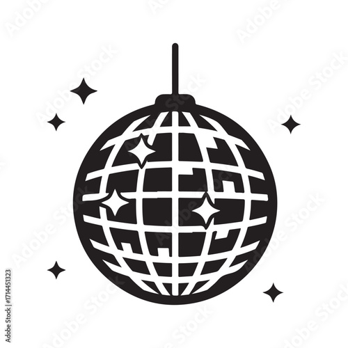 Monochrome Disco Ball Silhouette with Star Sparkles