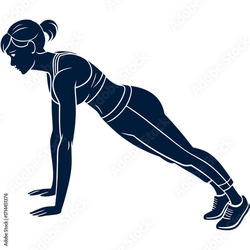 Silhouette of a fit woman performing a plank exercise demonstrating strength and core engagement in athletic wear ideal for fitness and wellness content