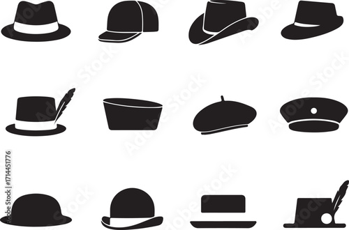 Hat Vector Icons Set Various Headwear Styles on Transparent Background Fashion Accessory