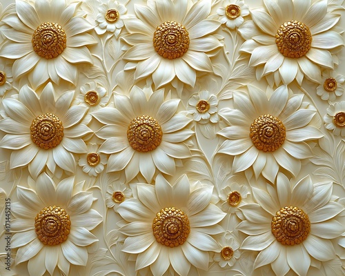 Ornamental sunflower artwork with luxury golden texture high resolution photo