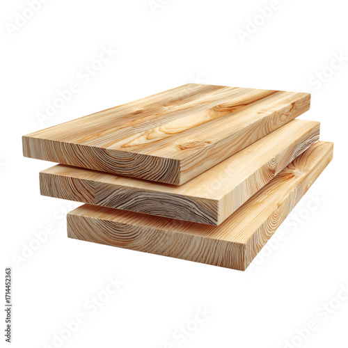 Png of stack of three new wooden planks isolated on transparent background, showcasing the natural grain and texture