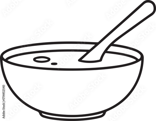 Bowl of Soup Simple Doodle Sketch Drawing Vector Illustration, Black and White Line Linear Art, Isolated