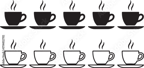 Aromatic Coffee Cup Collection Silhouette on Transparent Backdrop for Cafe Menu and Branding