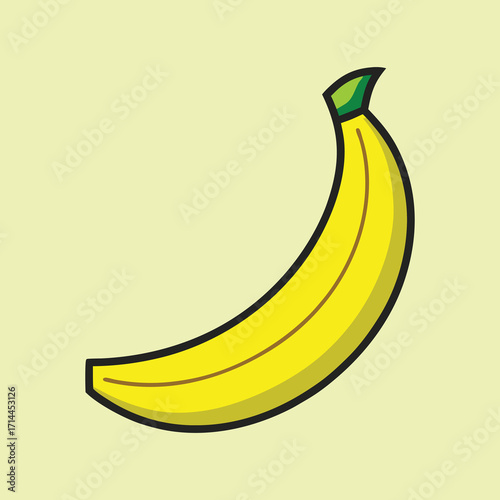 Illustration of a yellow banana with a green stem against a green background