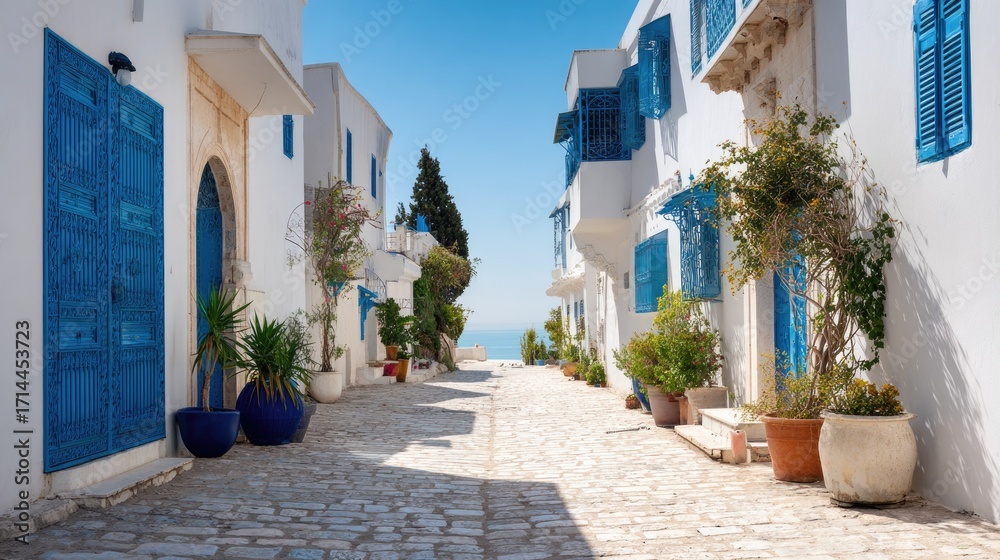 Obraz premium Blue Doors and Narrow Streets of Sidi Bou Said 