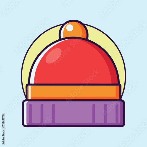 Stylized cartoon vector illustration of a winter hat with bright and vibrant colors