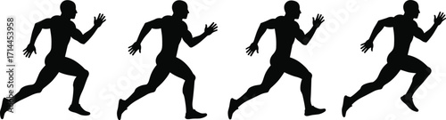 Four Silhouettes of a Male Runner in Mid- Stride on White Background running