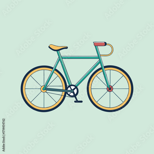 Stylish Teal and Yellow Bicycle Graphic on a Light Green Background