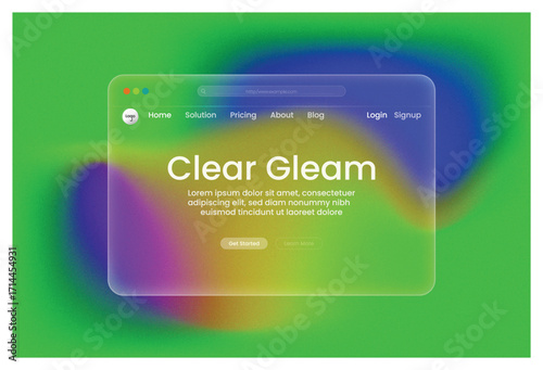 Modern Website Interface Clear Gleam Aesthetic Design UXUI Navigation Home Solution Pricing Blog Login Signup Vibrant
