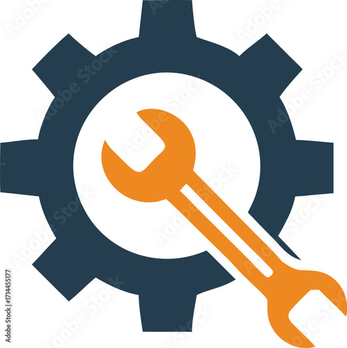 Gear and wrench symbol representing mechanical repair and technical services vector