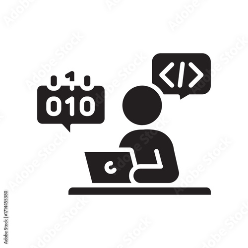 child coding black flat icon.