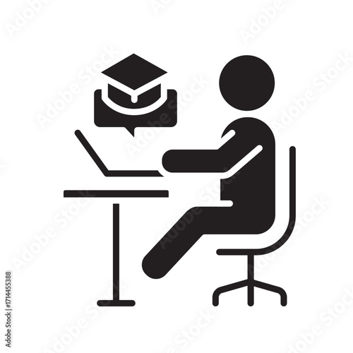 child with laptop black flat icon.