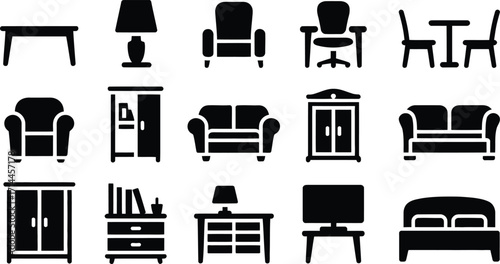 Furniture Icon Set Home Interior Design Elements and Accessories Vector