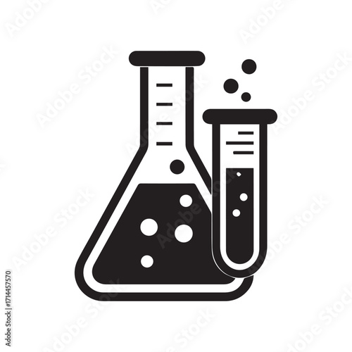 Black and White Science Experiment Icon Beaker and Test Tube