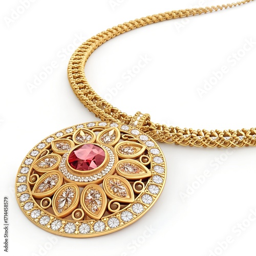 Gold necklace on white background luxury jewelry accessory