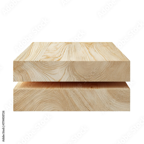 Png of two wooden blocks stacked on top of each other isolated on transparent background, showcasing the wood grain pattern