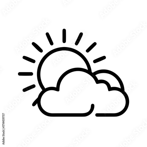 Simple line drawing of sun peeking from behind clouds  