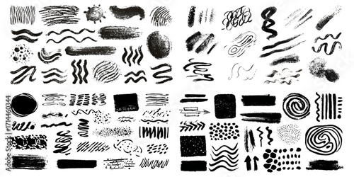 set of grunge old stained line art of hand drawn ink splashes vector illustration, Hand drawn abstract grunge stripes Set of doodle underlines, Full collection of distressed ink splashed sketch lines.