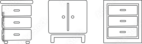 Furniture cupboard icon set, Wardrobe storage vector illustration on isolated background. Drawer cabinet sign business concept. Dresser furniture icon in elegant flat vector line art