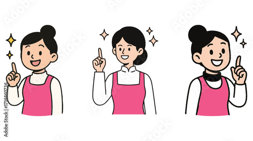 Cartoon Vector of Smiling Character Pointing Up – Inspired and Thoughtful Expression