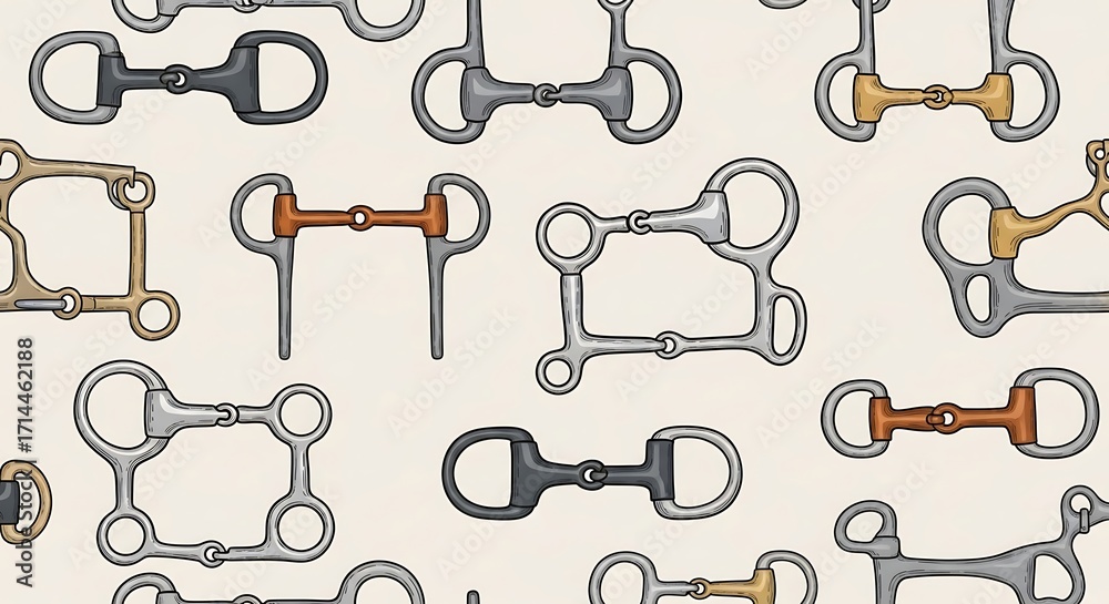 Various Horse Bridle Bits Pattern Design.