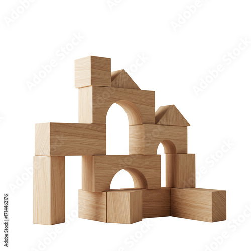 Childhood Fun with a Wooden Building Block Castle Creative Play Structure