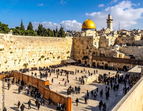 Ancient city square, people praying